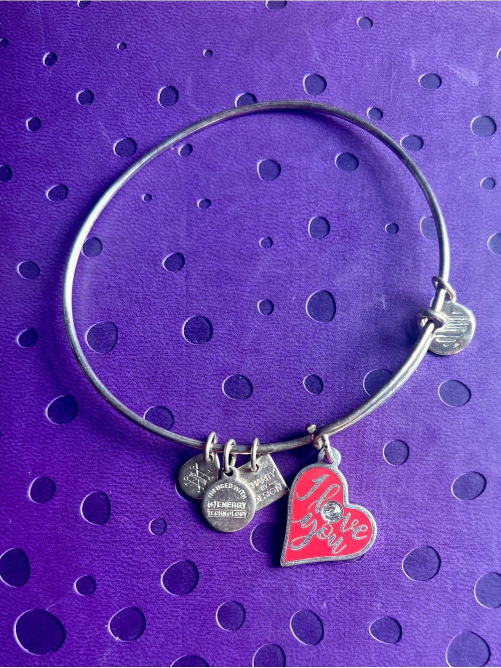 ❤️ Alex and Ani Bangle Bracelet with Red Heart 'Love You' Charm